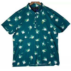 Men's William Murray Golf Floral All Over Print Short Sleeve Polo Shirt Green XL